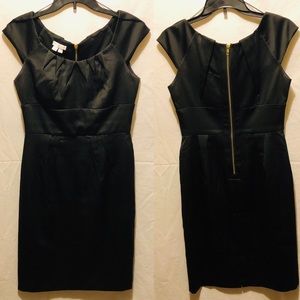 Black Satin Sheath Dress Gold Back Zipper